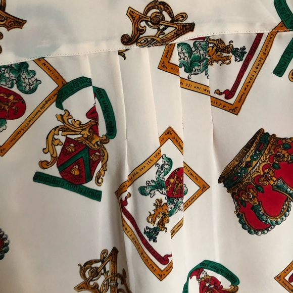 Vintage 80s Medieval Royal Regal Core Crown Monarchy Latin Novelty Blouse L/XL - Picture 11 of 17